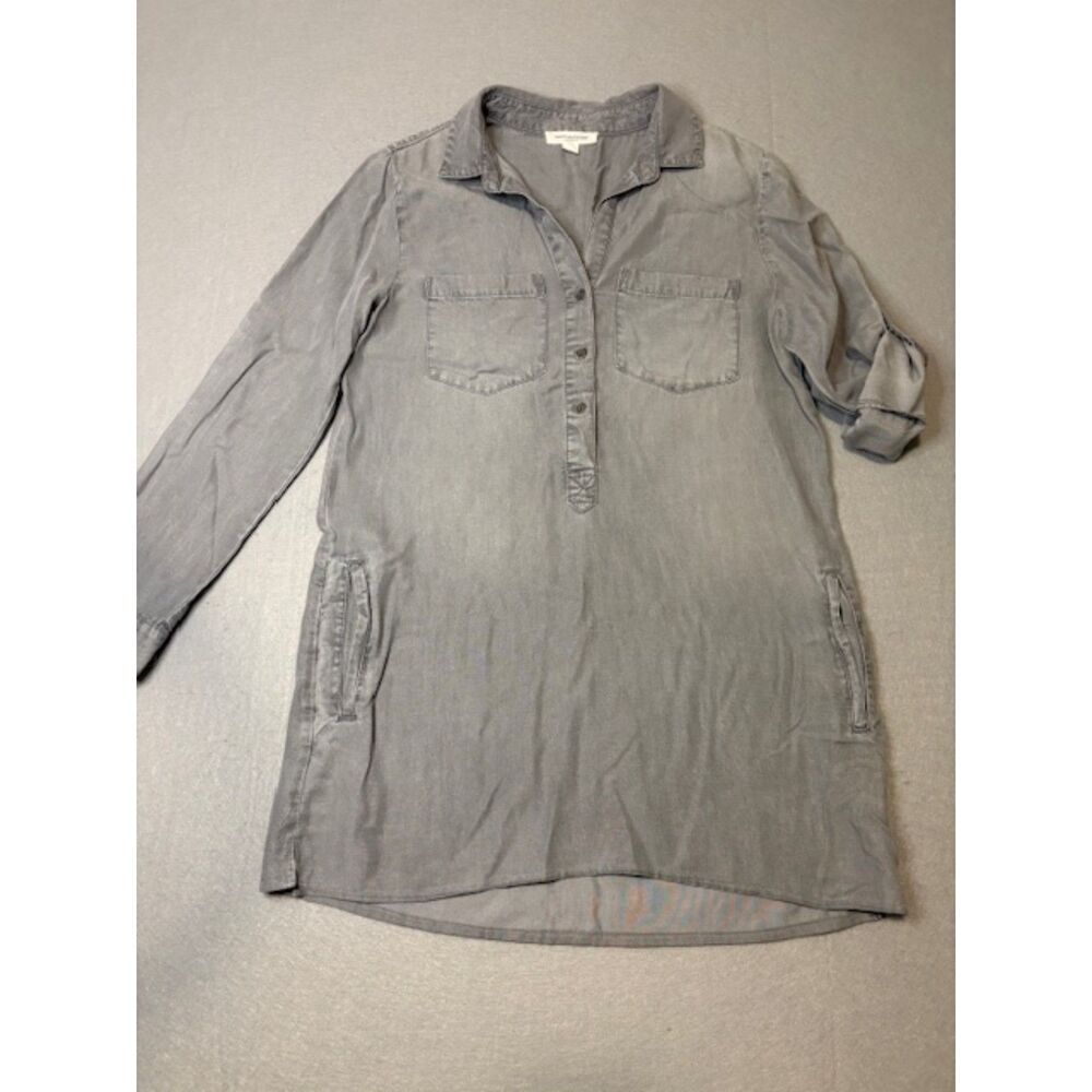 Beachlunchlounge Womens Shirt Dress Small 100% Lyocell Pockets Gray Roll Sleeves